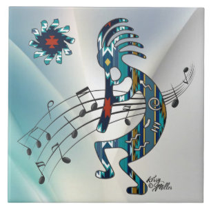 Turquoise Kokopelli Ceramic Tile