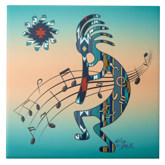 Turquoise Kokopelli Ceramic Tile (Front)