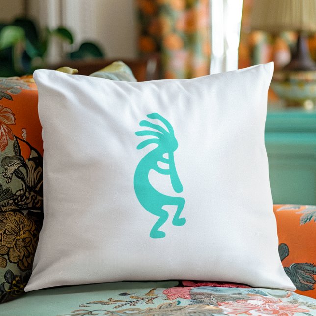 Turquoise Kokopelli Cushion (Turquoise Kokopelli Throw Pillow)