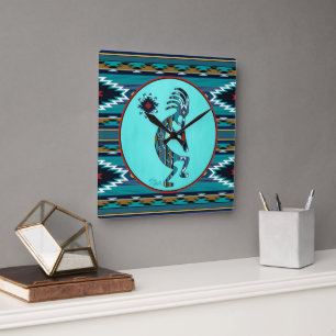 Turquoise Kokopelli Large Wall Clock
