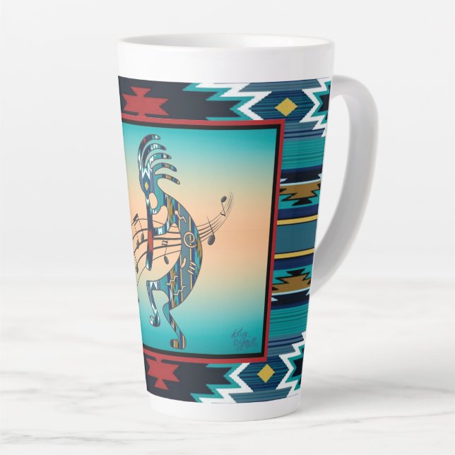 Turquoise Kokopelli Latte Mug (Right Angle)