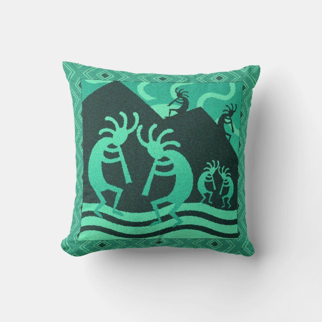 Turquoise Kokopelli Outdoor Cushion (Front)