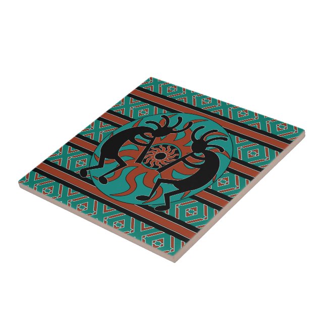 Turquoise Kokopelli Southwest  Ceramic Tile (Side)