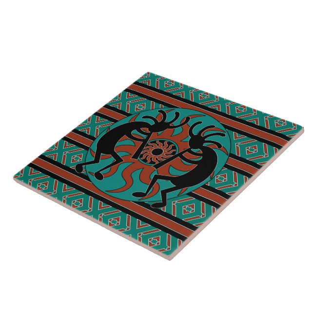 Turquoise Kokopelli Tribal Sun Southwest Tile (Side)