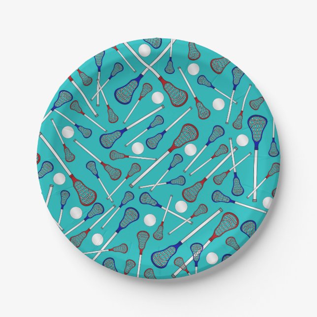 Turquoise lacrosse sticks pattern paper plate (Front)