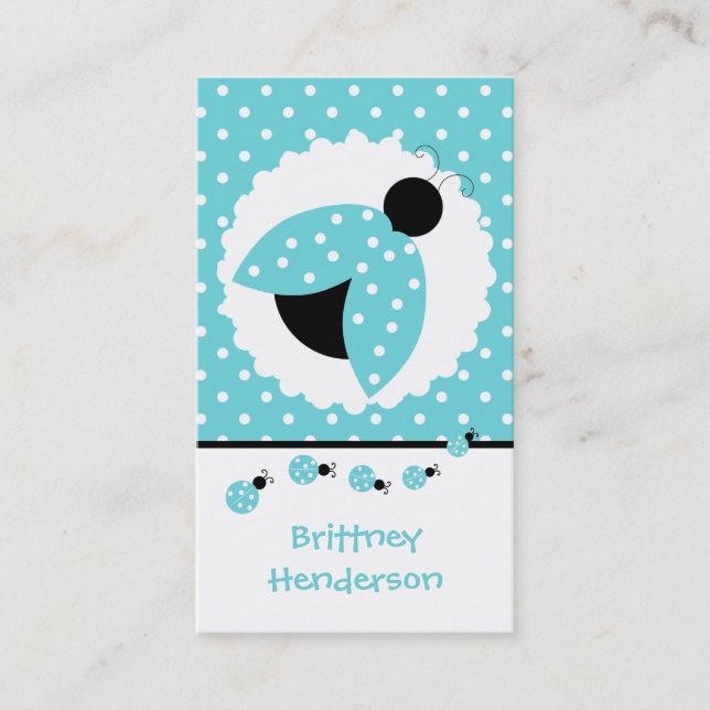 Turquoise Ladybugs Child's safety Card (Front)