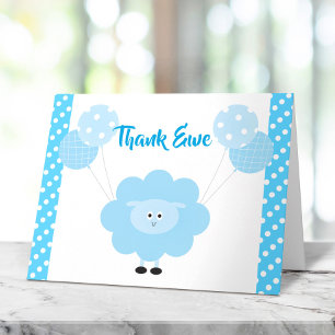 Turquoise Lamb Balloons Boy Baby Shower Cute Sweet Thank You Card