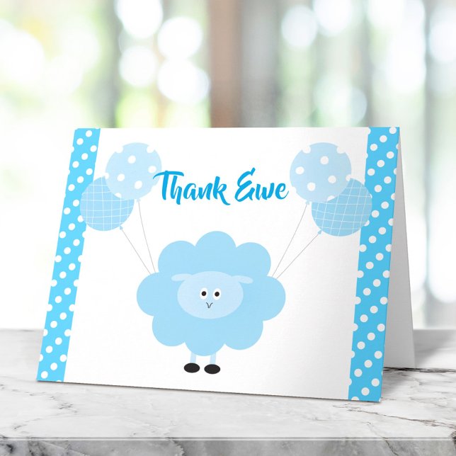 Turquoise Lamb Balloons Boy Baby Shower Cute Sweet Thank You Card (Creator Uploaded)