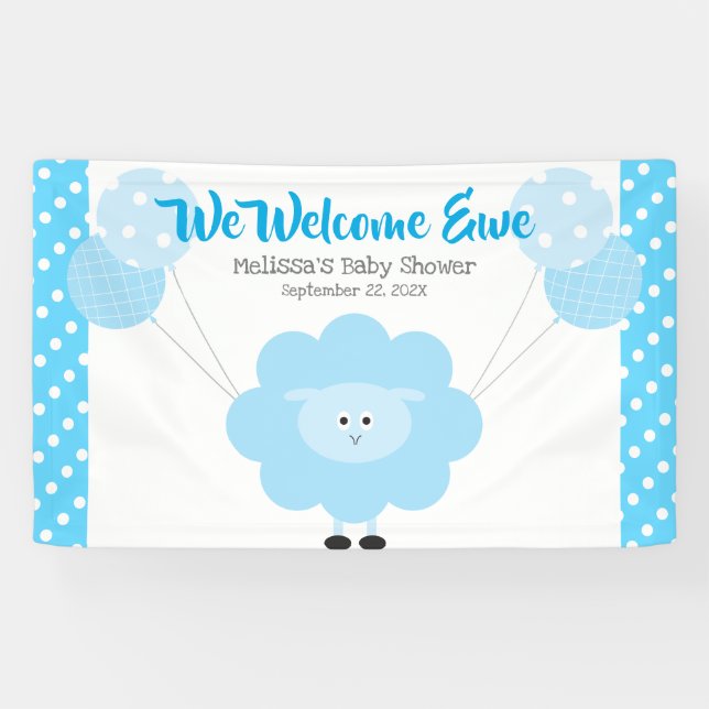 Turquoise Lamb Boy Baby Shower Balloon Cute Kawaii Banner (Horizontal)
