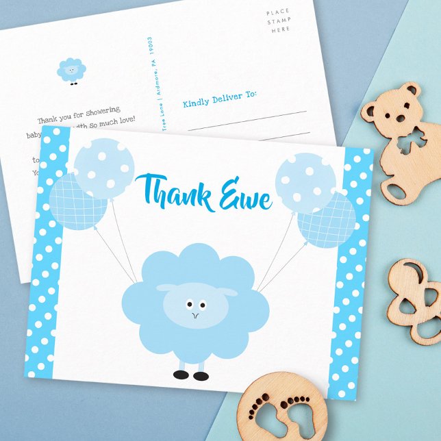 Turquoise Lamb Boy Baby Shower Cute Bold Thank You Postcard (Creator Uploaded)