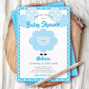 Turquoise Lamb Boy Baby Shower Cute Kawaii Modern  Invitation