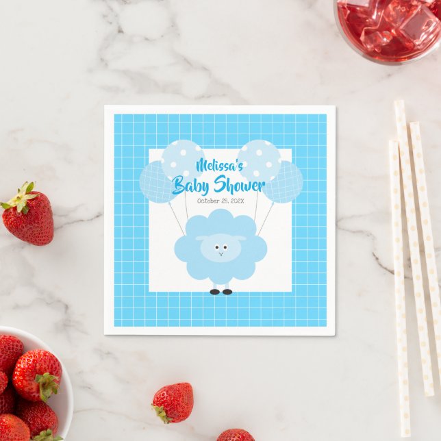 Turquoise Lamb Boy Baby Shower Cute Modern Kawaii Napkin (Insitu)