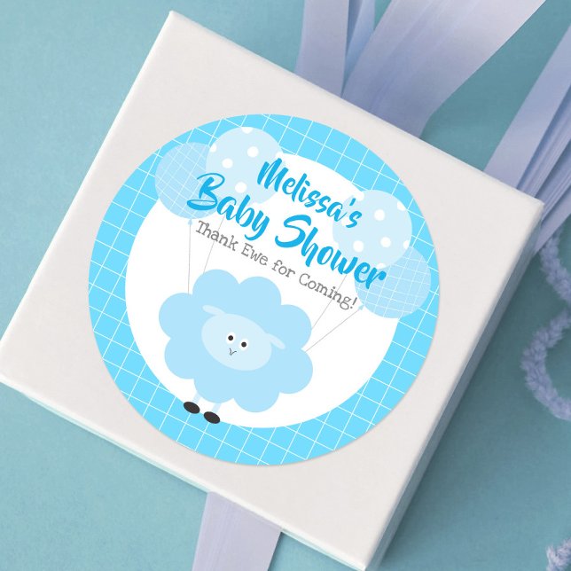 Turquoise Lamb Boy Baby Shower Kawaii Thank Ewe Classic Round Sticker (Creator Uploaded)