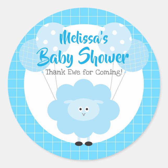 Turquoise Lamb Boy Baby Shower Kawaii Thank Ewe Classic Round Sticker (Front)