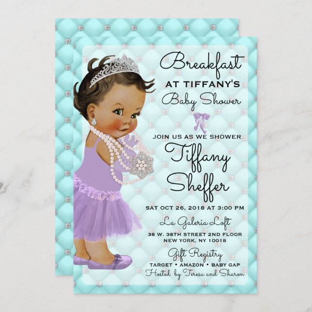 Turquoise & Lavender Baby Shower Invitation (Front/Back)
