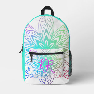 Turquoise & Lavender Mandala Boho Style Initials Printed Backpack