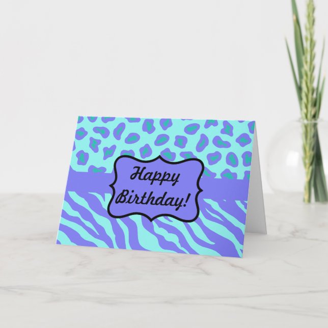 Turquoise & Lavender Zebra & Cheetah Customised Card (Front)