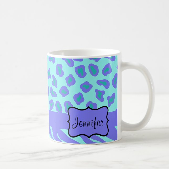 Turquoise & Lavender Zebra & Cheetah Customised Coffee Mug (Right)