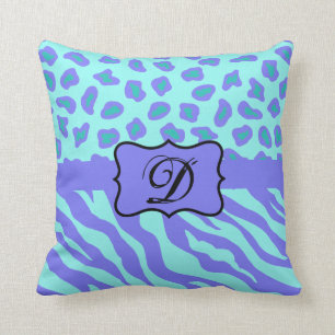 Turquoise & Lavender Zebra & Cheetah Customised Cushion