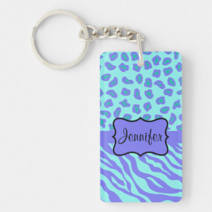 Turquoise & Lavender Zebra & Cheetah Customised Key Ring