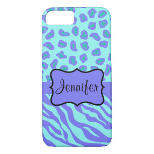 Turquoise Lavender Zebra Leopard Name Personalised iPhone 8/7 Case