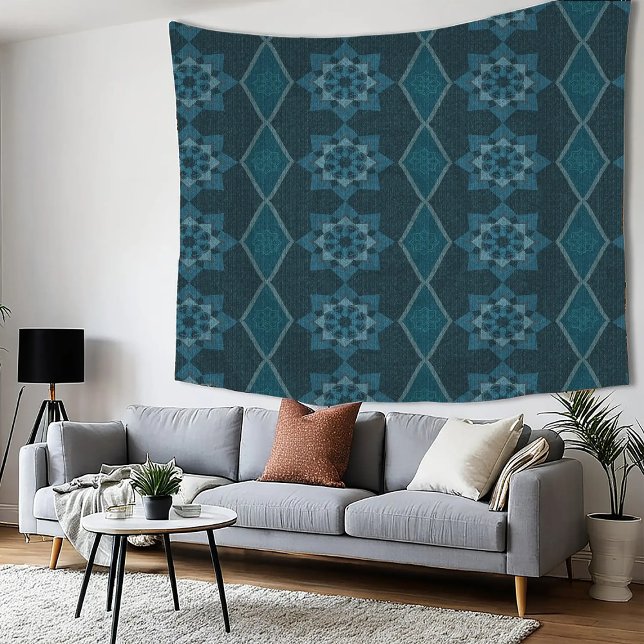 Turquoise Leafy floral Octagon and Diagonal  Tapestry (Creator Uploaded)