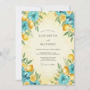 Turquoise Lemon Citrus Eucalyptus Wedding Invitation