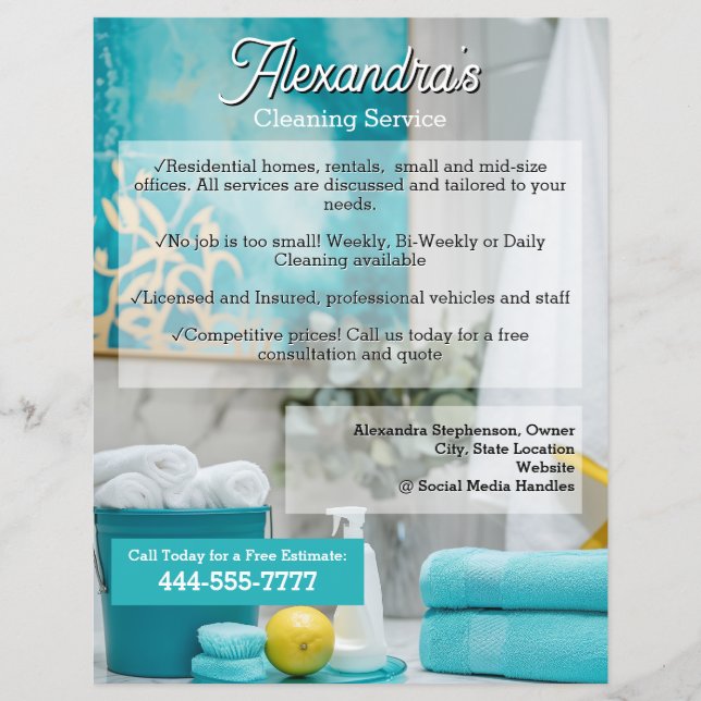 Turquoise Lemon Cleaning Service Template Business Flyer (Front)