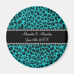 Turquoise leopard pattern wedding favours magnet