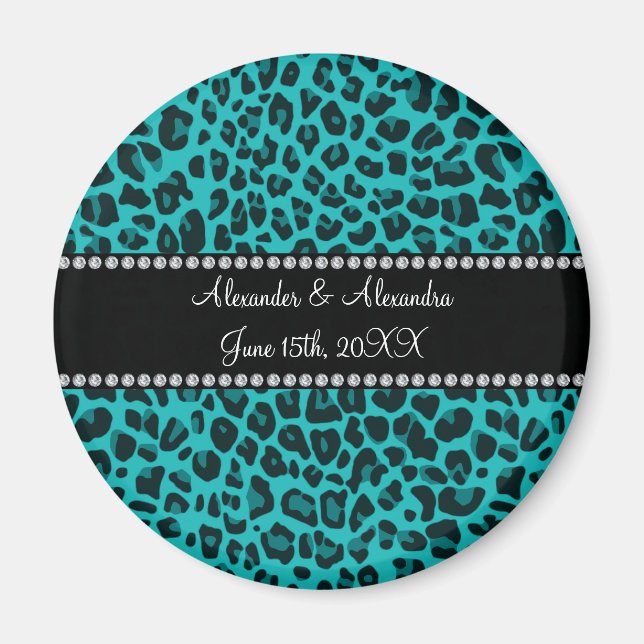 Turquoise leopard pattern wedding favours magnet (Front)