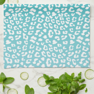 Turquoise Leopard Print Pattern Tea Towel