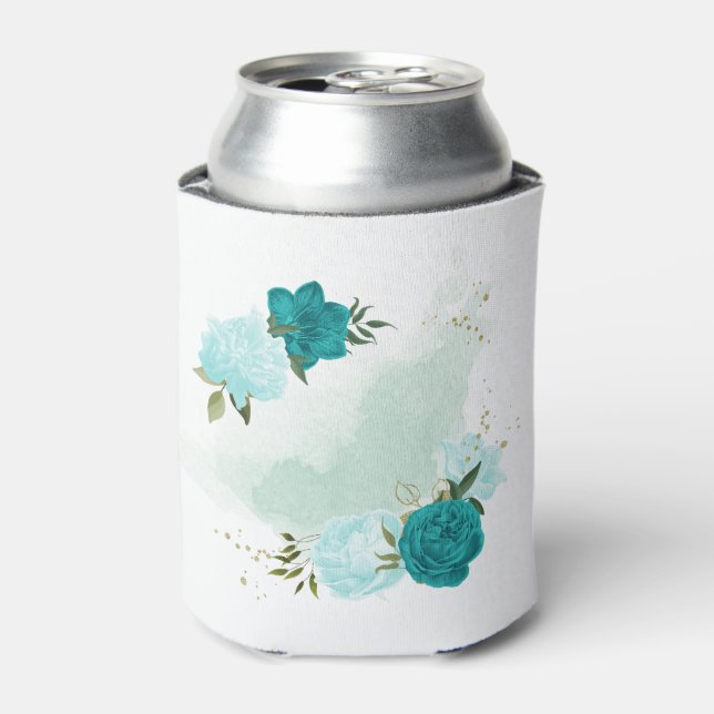 turquoise light blue flowers  can cooler (Can Front)