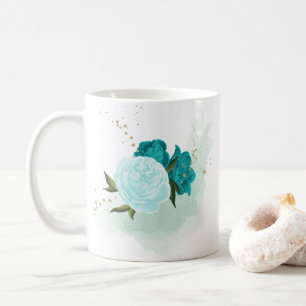 turquoise light blue flowers coffee mug