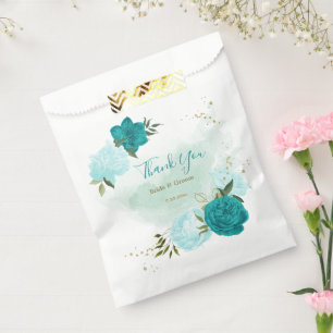 turquoise light blue flowers wedding favour bag