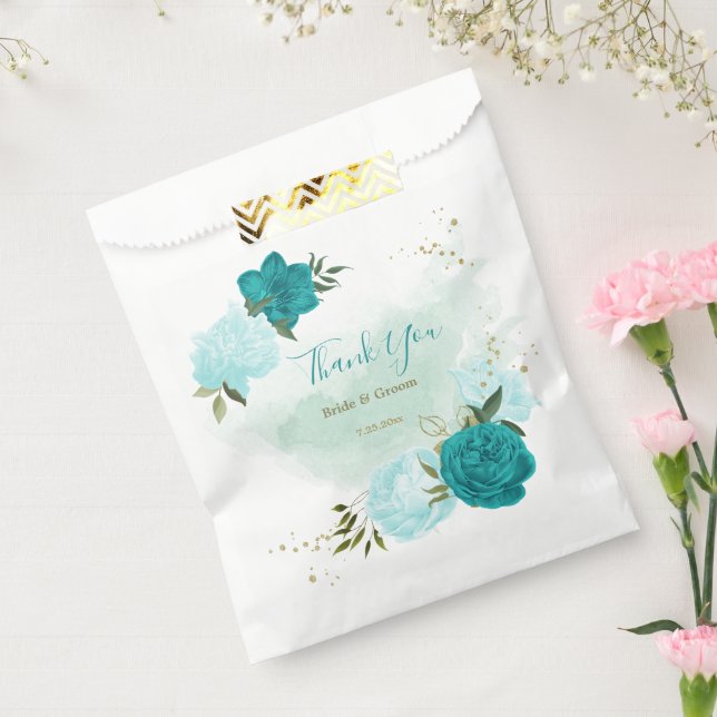 turquoise light blue flowers wedding favour bag (Sealed)