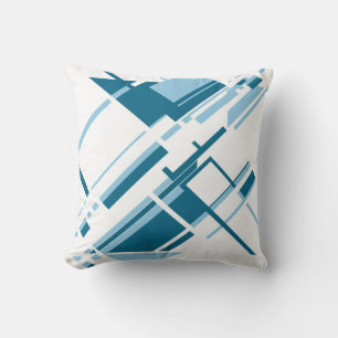 Turquoise Light Blue on White Geometric Diagonal Cushion