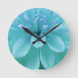 Turquoise light green blue flower wood wall art round clock