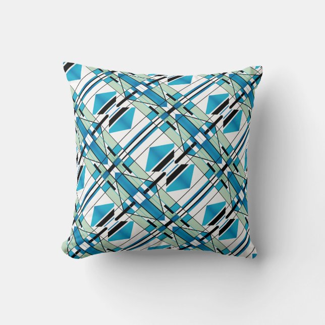 Turquoise, Light Green Geometric Tiled Design Cushion (Front)