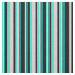 Turquoise, Light Grey, Teal & Black Coloured Lines Fabric