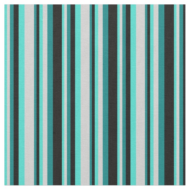 Turquoise, Light Grey, Teal & Black Coloured Lines Fabric (Close Up)