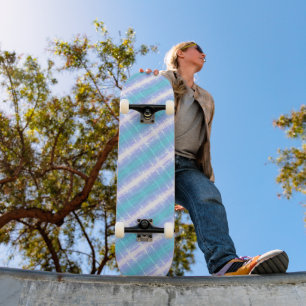 Turquoise & Light Purple Stripes  Skateboard
