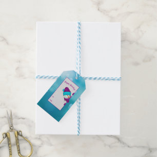 turquoise lights with snowman gift tags