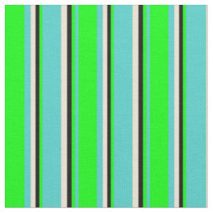 Turquoise, Lime, Black & Bisque Coloured Lines Fabric
