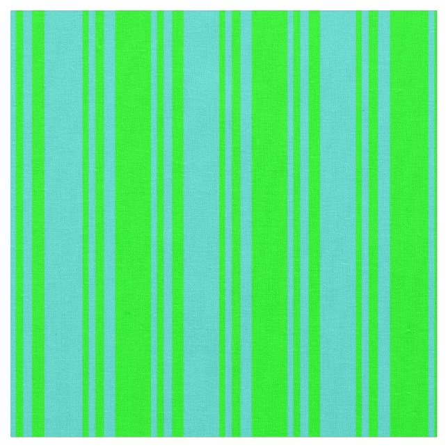 Turquoise & Lime Coloured Lines Fabric (Close Up)