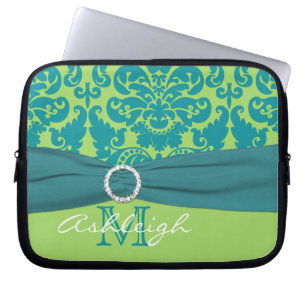 Turquoise Lime Damask FAUX Ribbon Laptop Sleeve