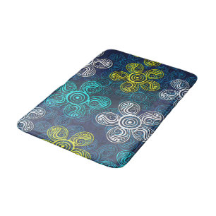 Turquoise Lime Green Retro Chic Floral Pattern Bath Mat