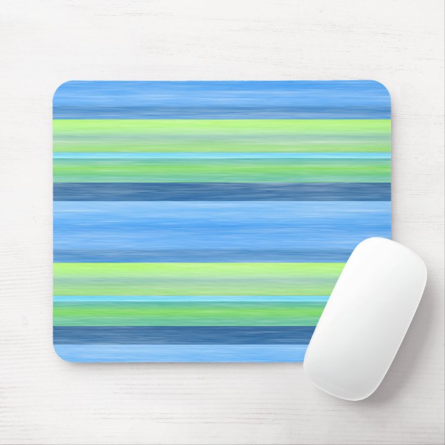 Turquoise Lime Green Watercolor Stripes Pattern Mouse Pad (With Mouse)