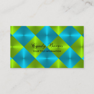 Turquoise Lime Metallic Look Diamond Tiles Business Card