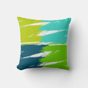 Turquoise Lime Ming Green Brush Stroke Paint Cushion