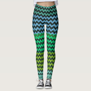 Turquoise Lime Mint Chevron Modern Leather Leggings